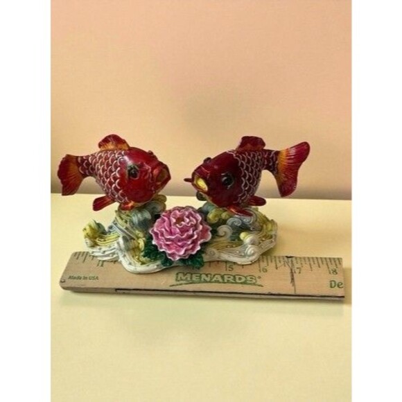 Vintage Koi Fish Lucky Charm Figurines Feng Shui Shelf Decor Statue 8" - Picture 4 of 9